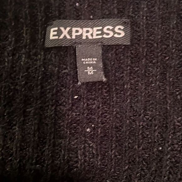 Express Womens Black Ribbed Boat Neck Distressed Cropped Pullover Sweater Medium - Picture 6 of 7